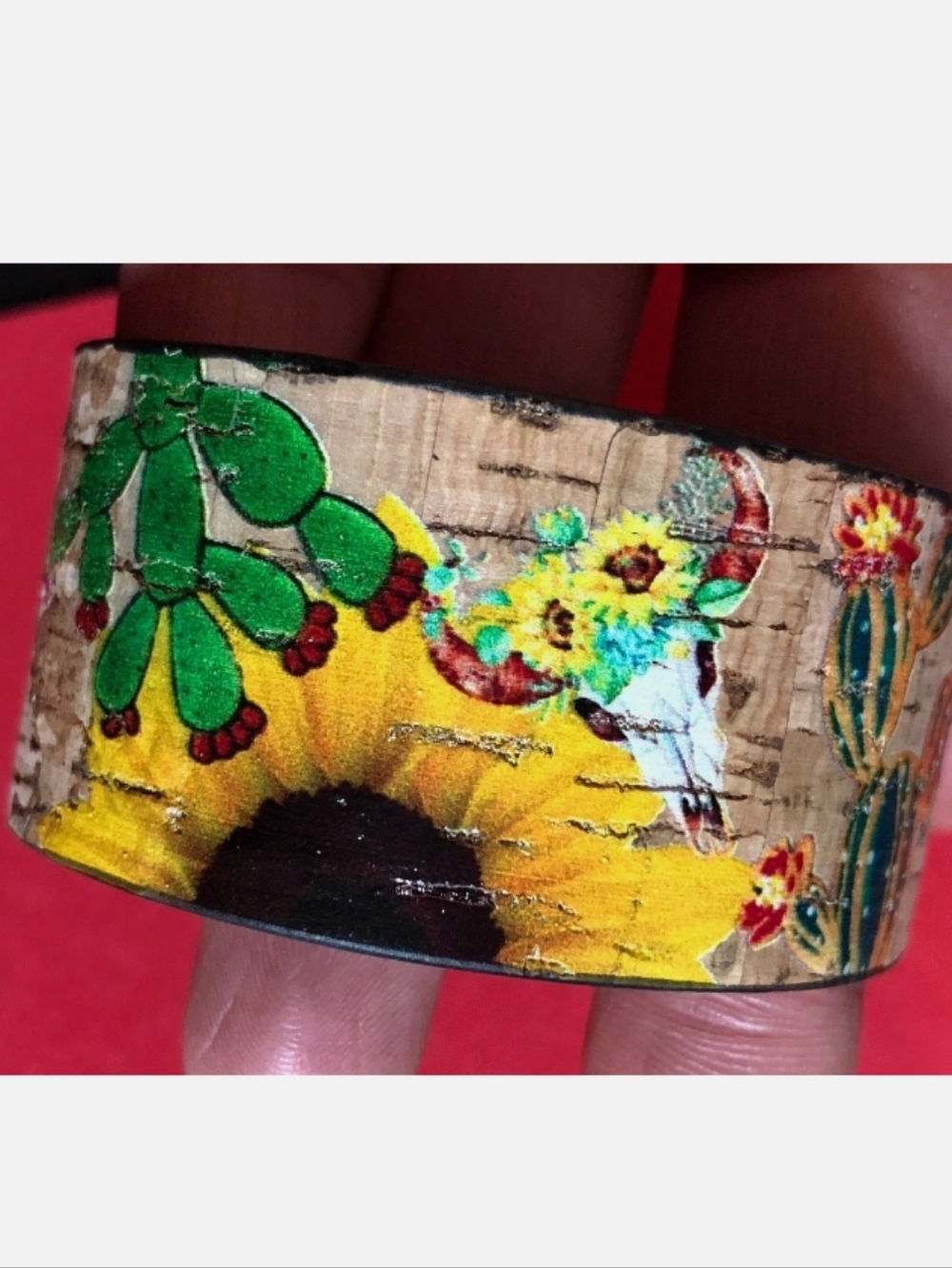 Sunflower & Succulent Cuff Bracelet - Floral Western Style - Picture 4 of 4